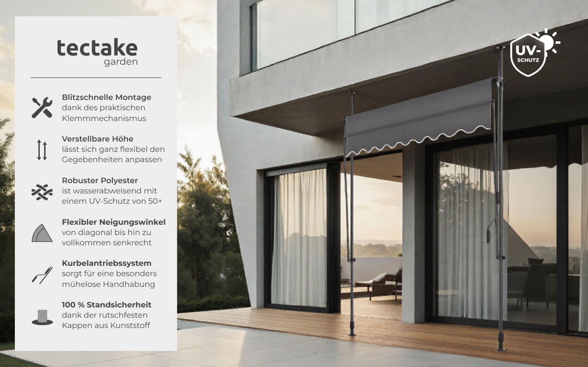 tectake® Klemmmarkise mit Handkurbel einfache Montage