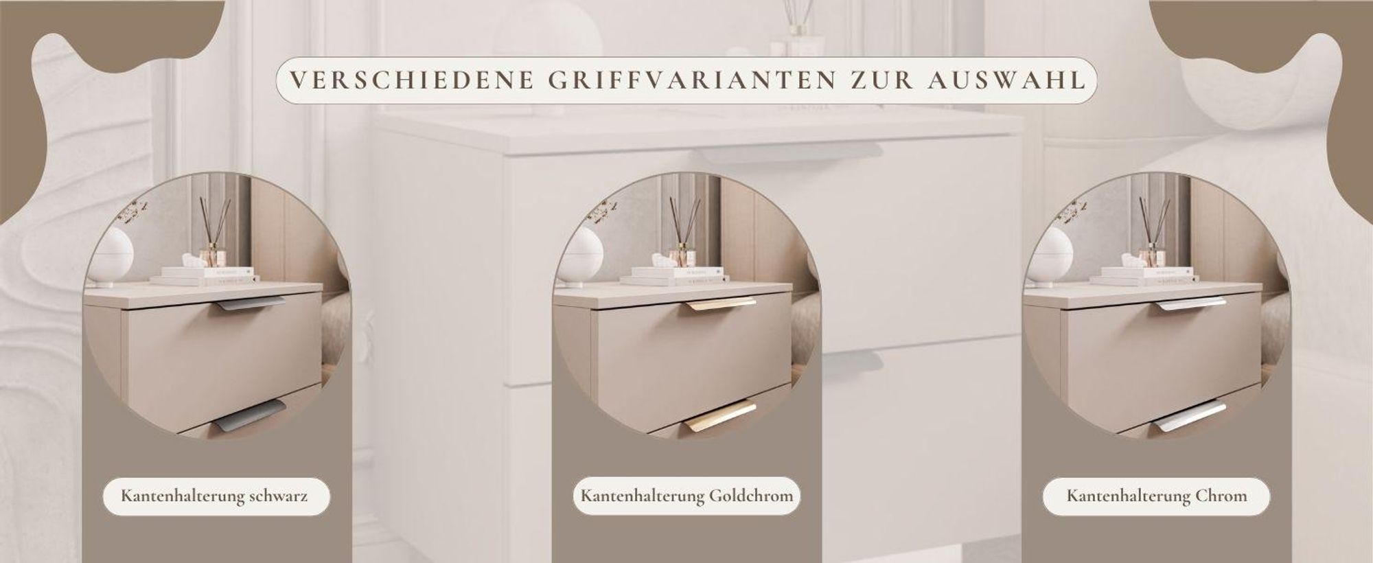 Hängender Nachttisch LINA KASCHMIR 2S LED mit goldfarben verchromtem Griffleisten
