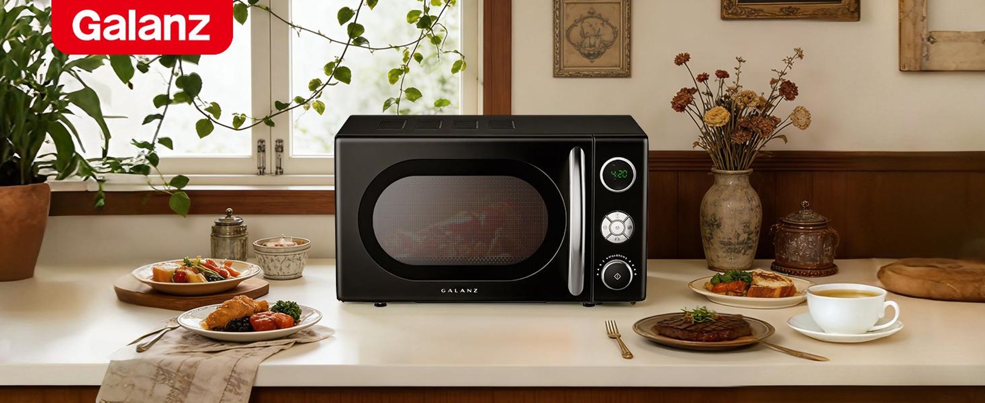 Galanz Mikrowelle 20L 700W Retro 6 Leistungsstufen Auftaufunktion schwarz