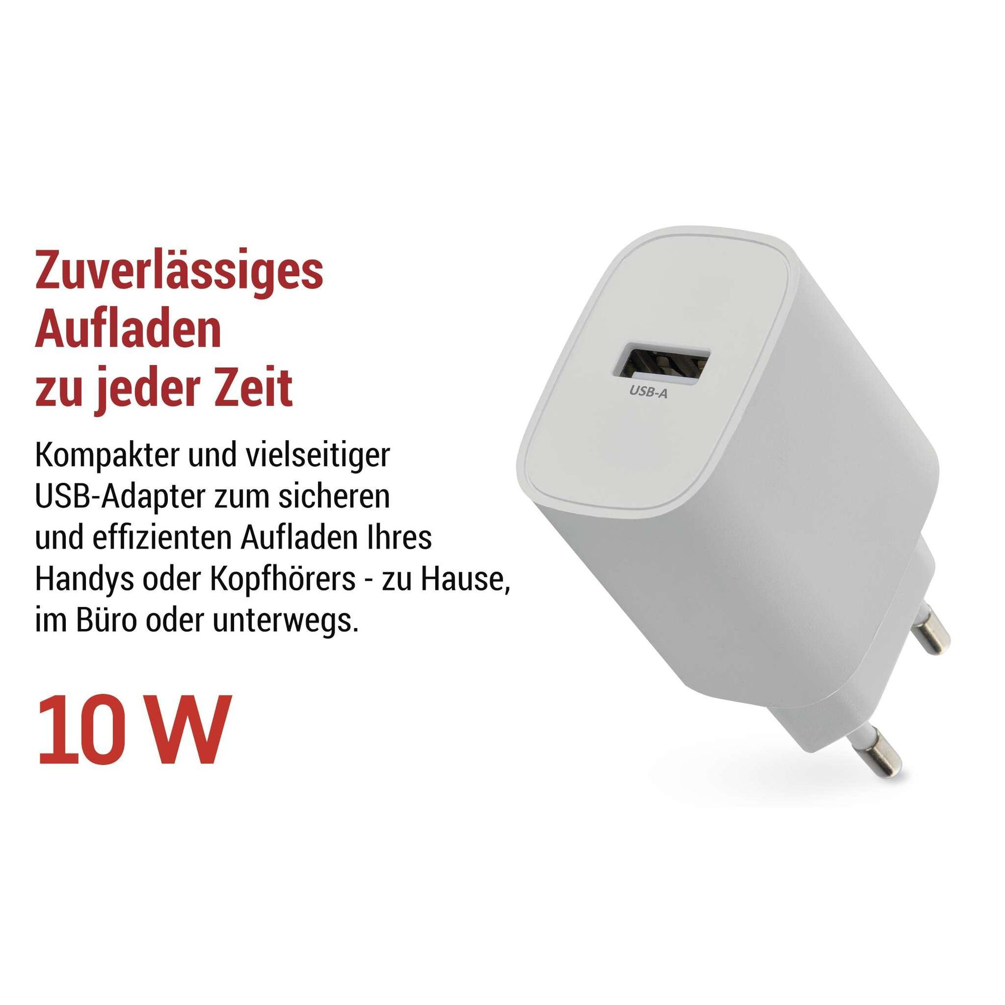 EMOS USB-A Ladegerät 10 Watt, USB Netzteil ohne Kabel, Euro-Adapter USB-A-Typ, für Smartphone, iPhone, aufladbare Geräte, 5 V / 2 A, Weiß, V01B10