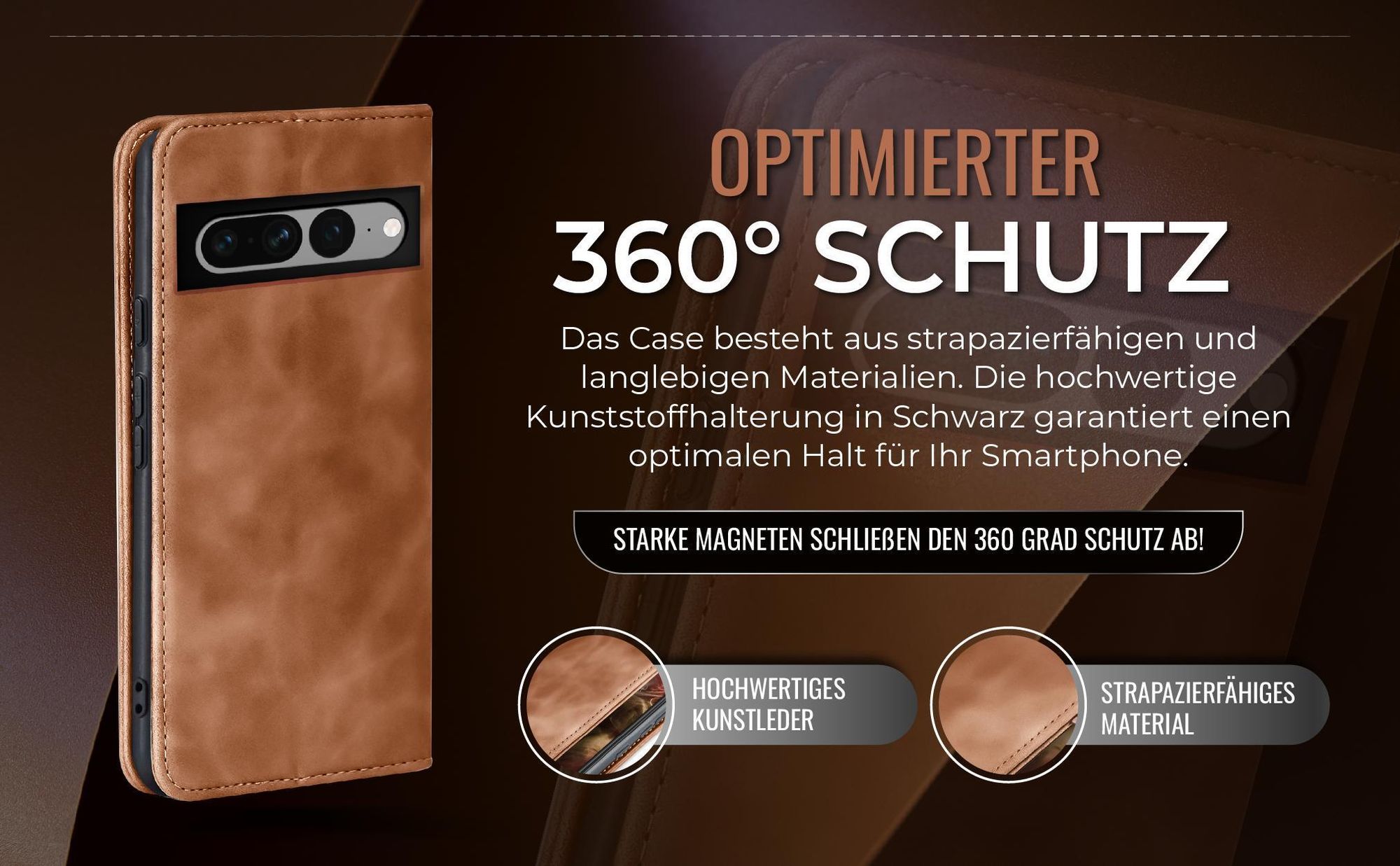 Hellbraune Handyhülle für Google Pixel 7 Pro mit 360 Grad Schutz