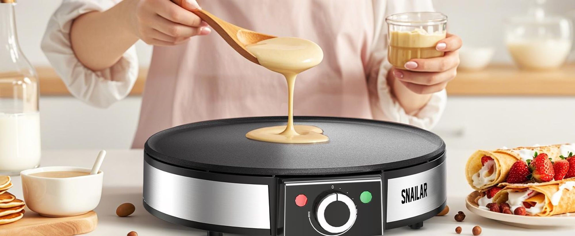 SNAILAR Crêpière AN-110, 1200 W, plaque 30 cm, noire