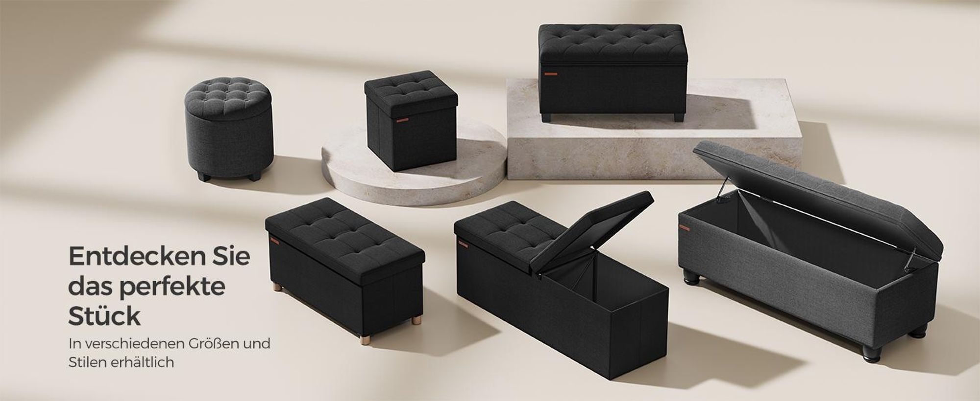 SONGMICS Sitzhocker, 77L, klappbare Sitztruhe, Aufbewahrungsbox, schwarz