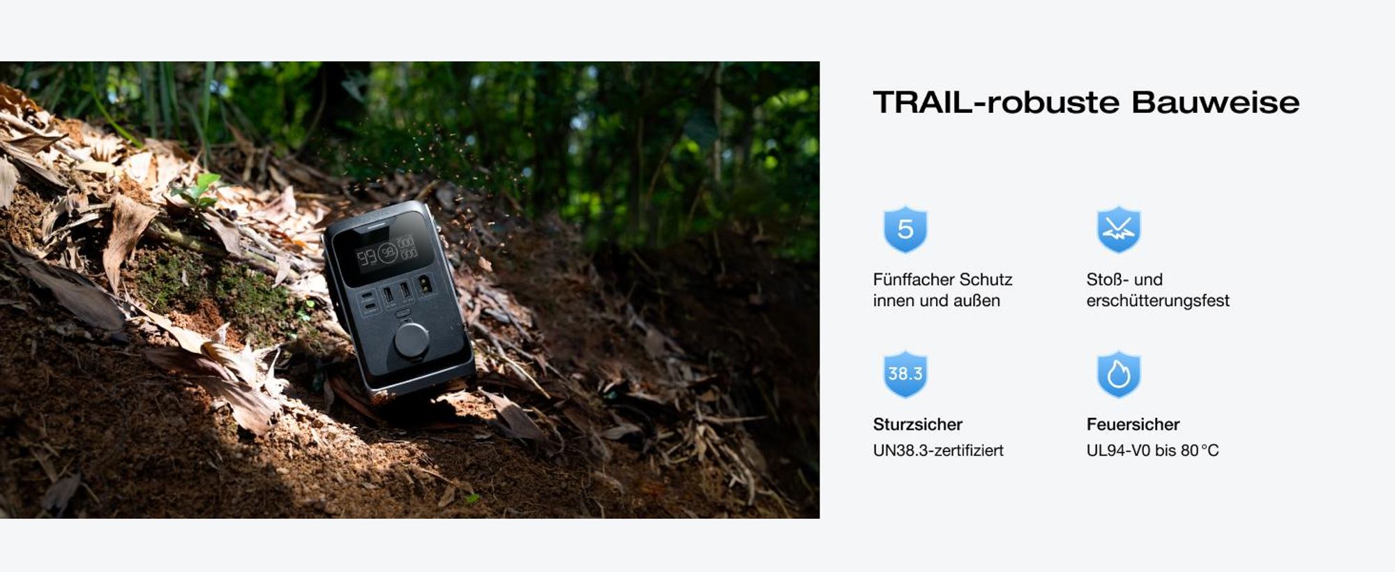 ECOFLOW TRAIL 300 DC Tragbare Powerstation, 288 Wh Ultraleichte LiFePO4-Batterie, 300 W Solargenerator, Schnellladung, 5 Ausgänge, Sturzsicher
