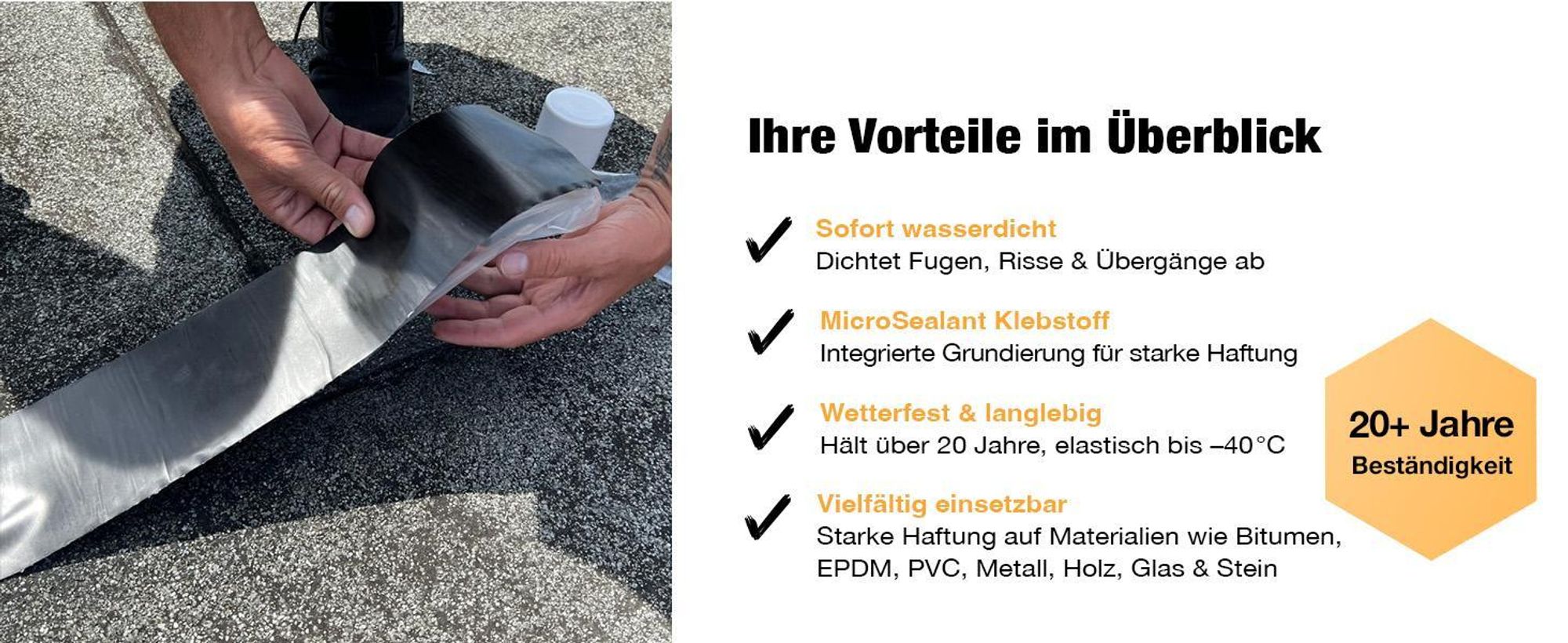 Dach Reparaturband DIY selbstklebend MicroSealant – Dichtband für Dach, Wohnwagen, Dachrinne & Leck Reparatur, sofort wasserdicht, Schwarz 5m x 5cm