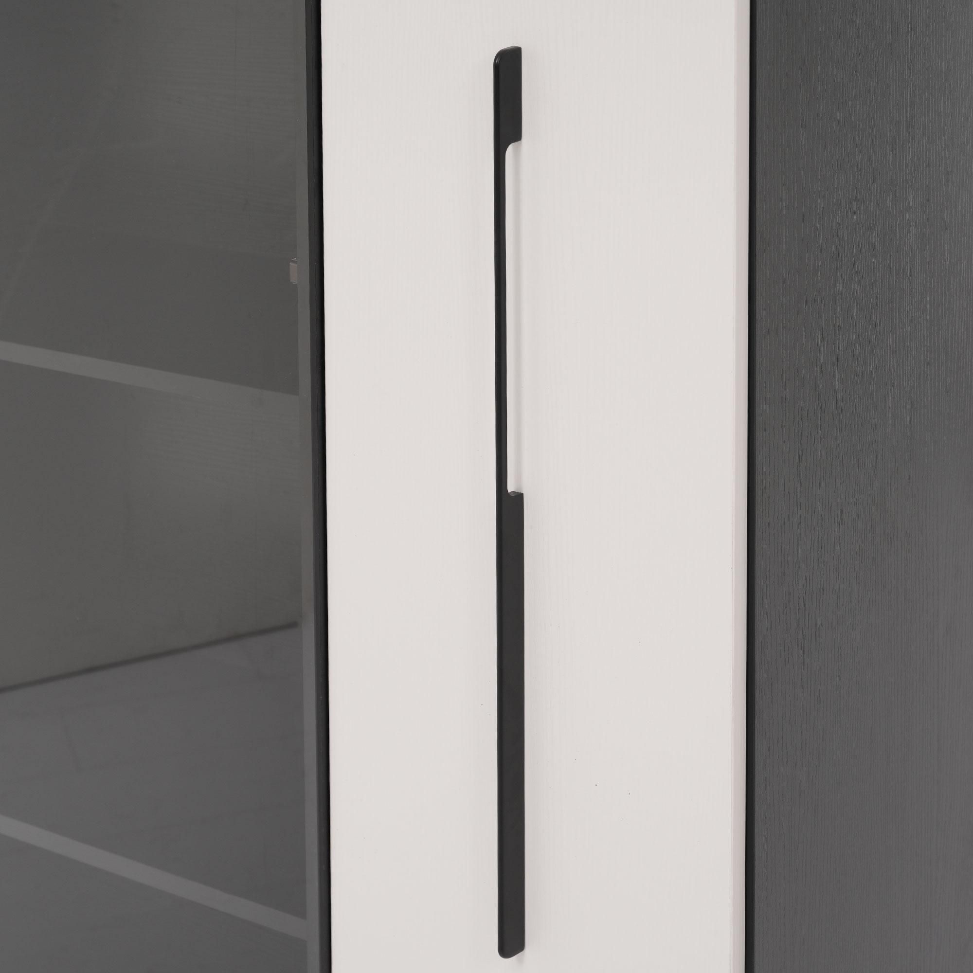 Flieks Glasvitrine Bücherregal mit LED-Beleuchtung 110.5x35x160 cm, Standschrank Hochschrank mit Glastüren, Sammlervitrine schwarz und weiß