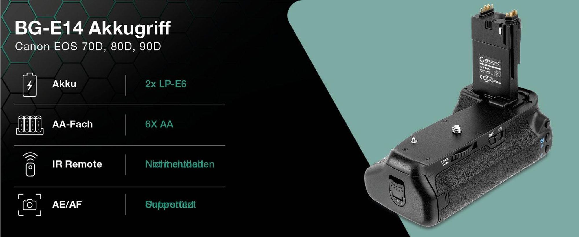 CELLONIC Batteriegriff BG-E10 kompatibel mit Canon EOS 1100D, 1200, 1300D, 2000D, EOS Kiss X50 Akkugriff für LP-E10 Battery Grip - Kamera Hochformatgriff, Multifunktions Handgriff, Vertical Grip