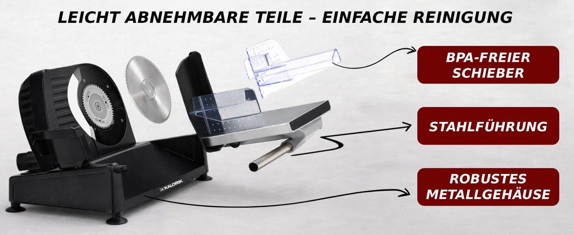 ELEKTRISCHER METALLSCHNEIDER 220W Für BROT und Schinken, AUSWECHSELBARE KLINGEN, SCHWARZ