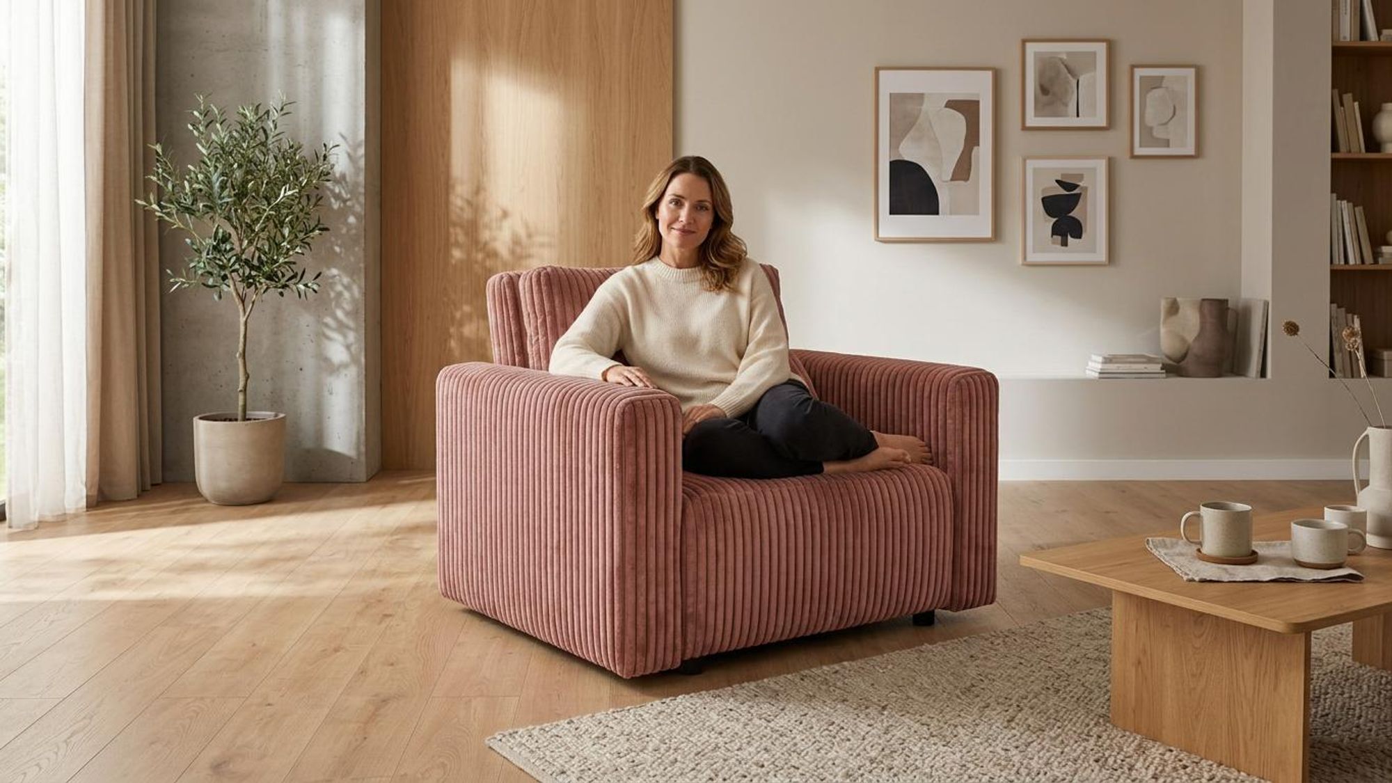 Schlafsessel KOMO Idylla – mit Bettkasten, Cord in Rosa, Family Meble