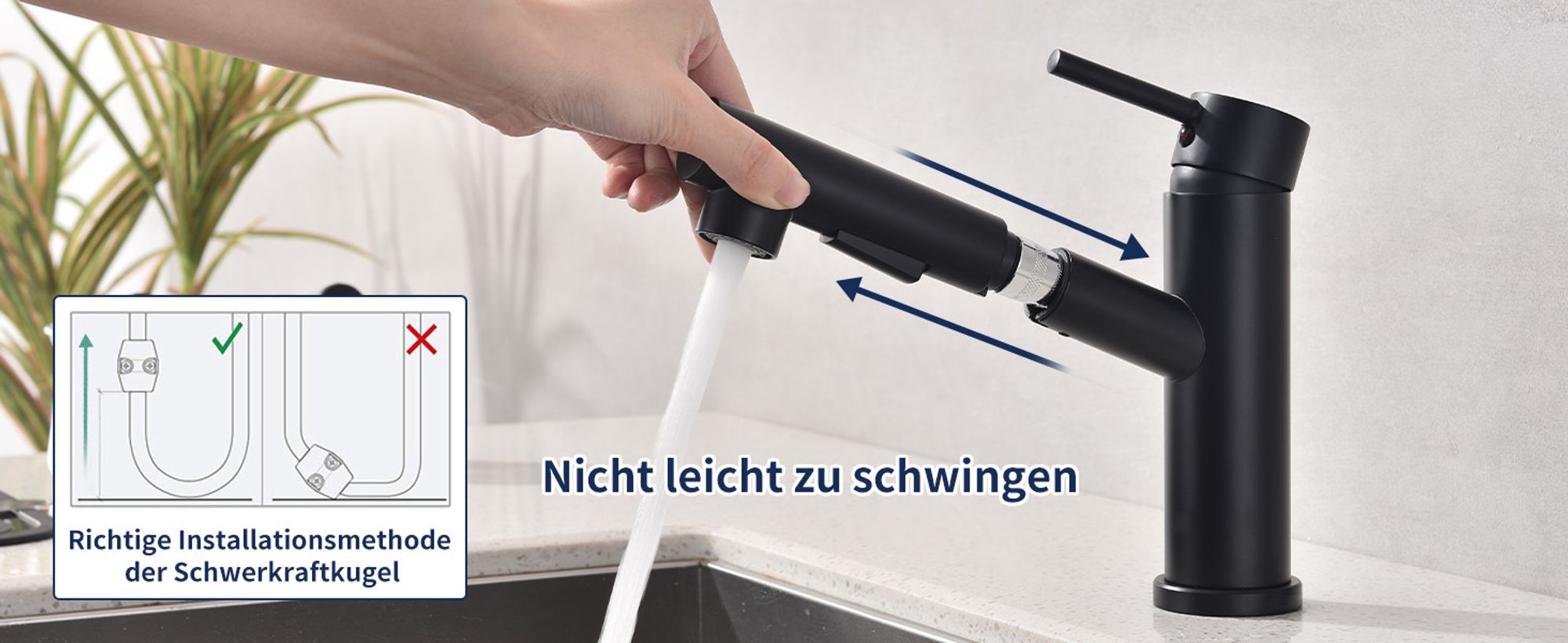 Homelody Schwarz Wasserhahn Küche,Küchenarmatur Zwei Sprühfunktionen,Küchenarmaturen Einhebel,Mischbatterie Armatur 360°Schwenkbar,Küchenarmaturen