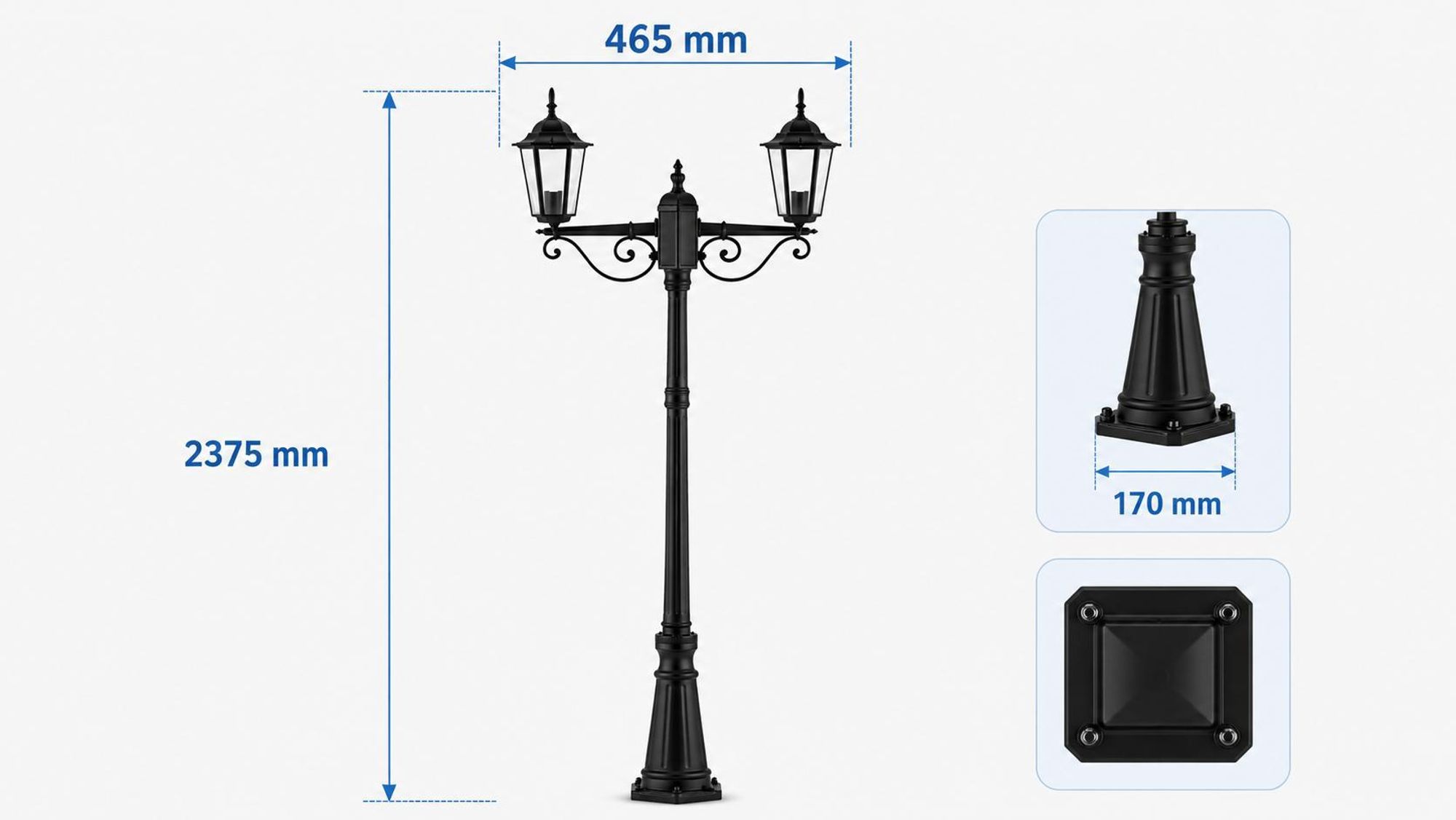 MasterLED Mastleuchte Kandelaber Victoria 2-flammig 2xE27 238 cm Schwarz IP44