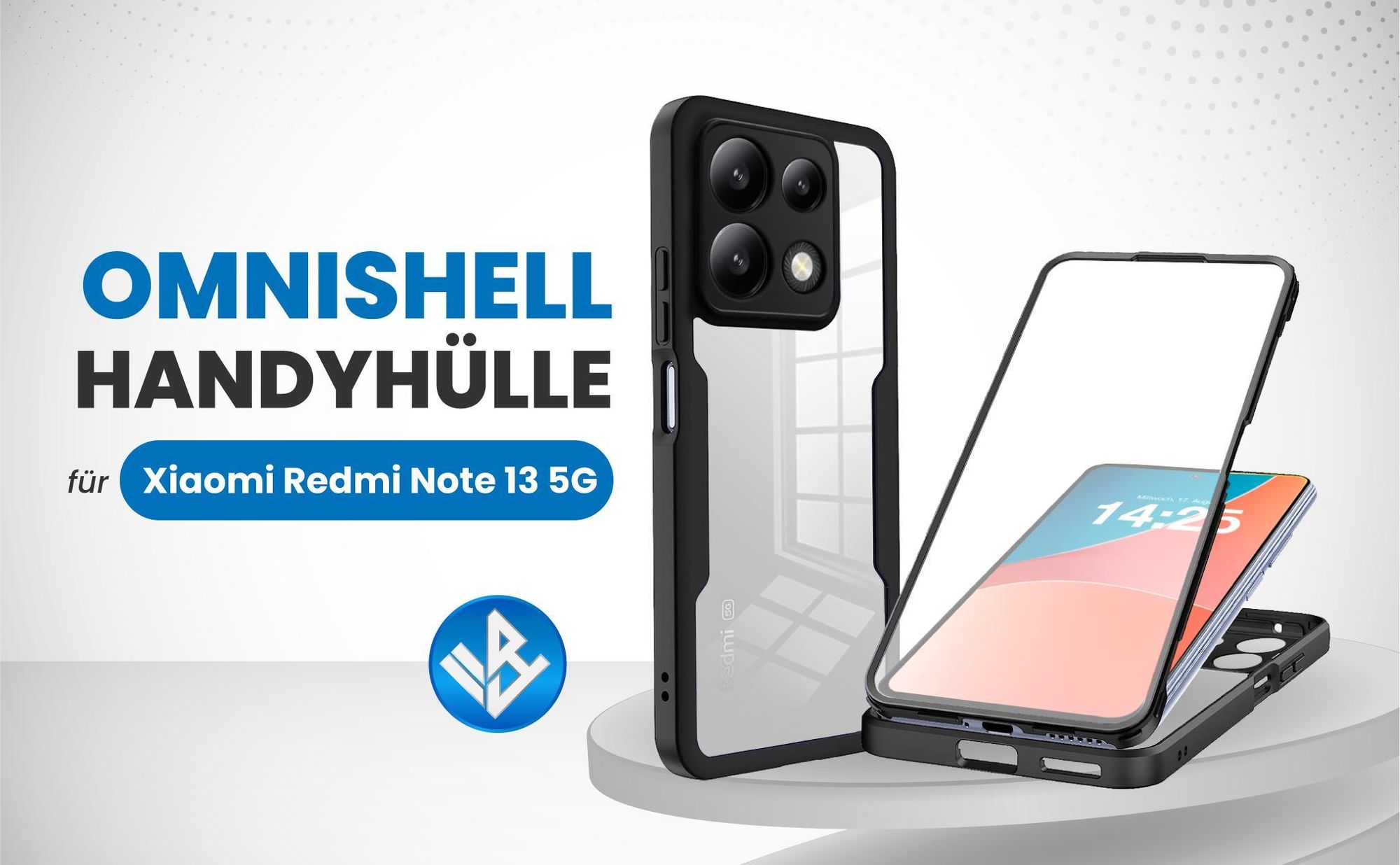 Schwarze 360 Grad Hülle für Xiaomi Redmi Note 13 5G mit Kameraschutz