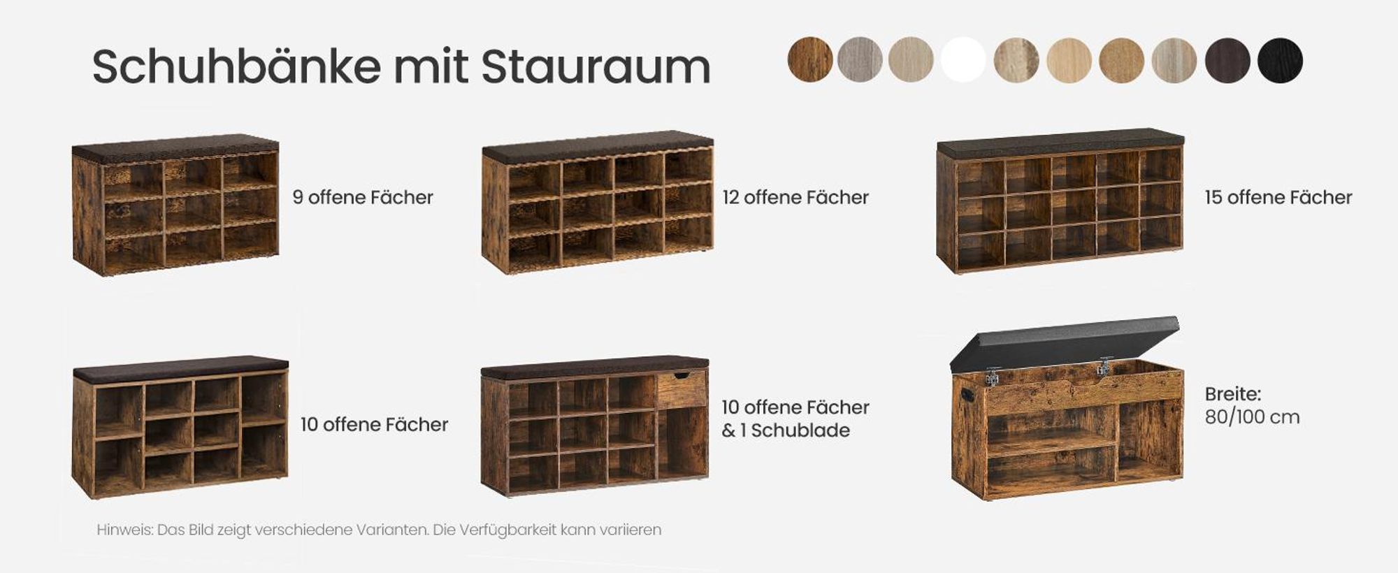 VASAGLE Schuhbank, Sitzbank, 9 Fächer, Länge 78,5 cm, Braun