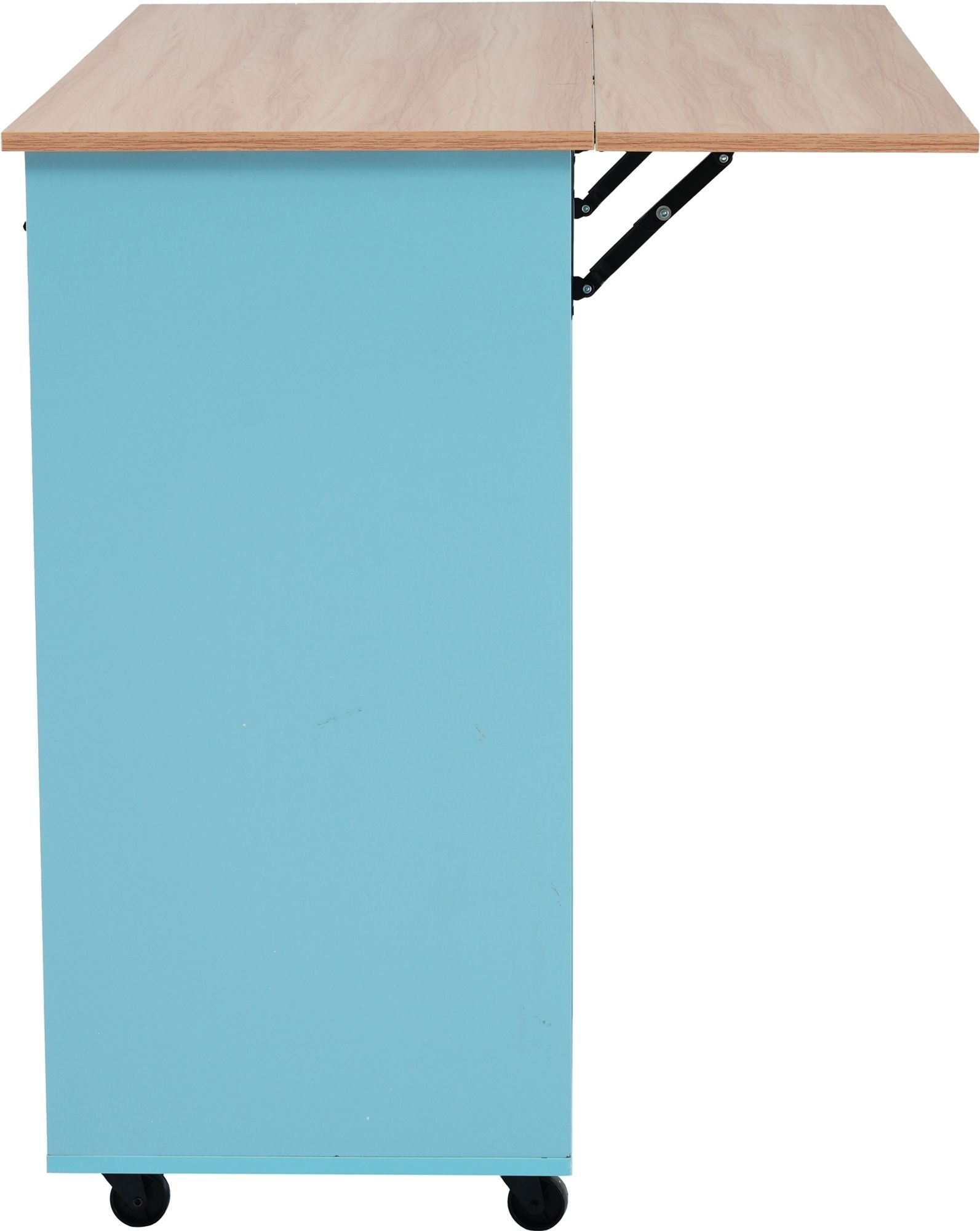 Flieks Servierwagen Kücheninsel mit 2 Schubladen, Küchentrolley Speisewagen mit Klappbar Arbeitsplatte, Küchenwagen mit Regal, 129x46-71x91.5cm, Blau