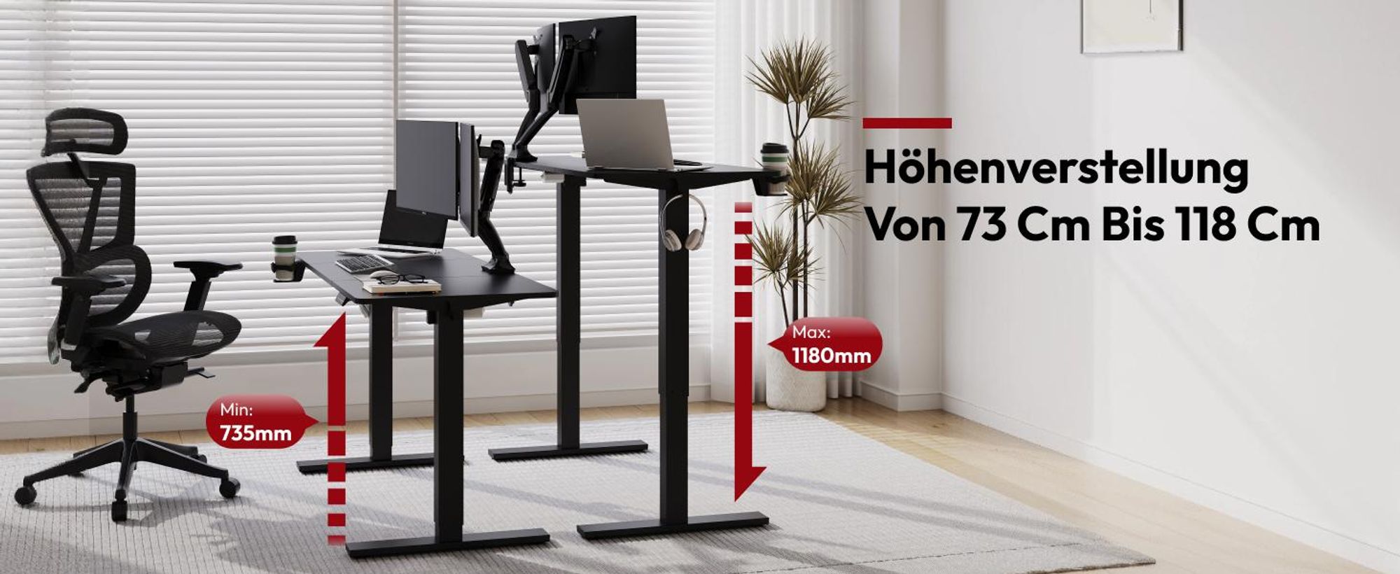 SANODESK Höhenverstellbarer Schreibtisch 200x80cm elektrisch 4 Memory-Funktion, Antikollisionsschutz, 70kg Tragkraft, mit Haken und Ablagebox(Schwarz)