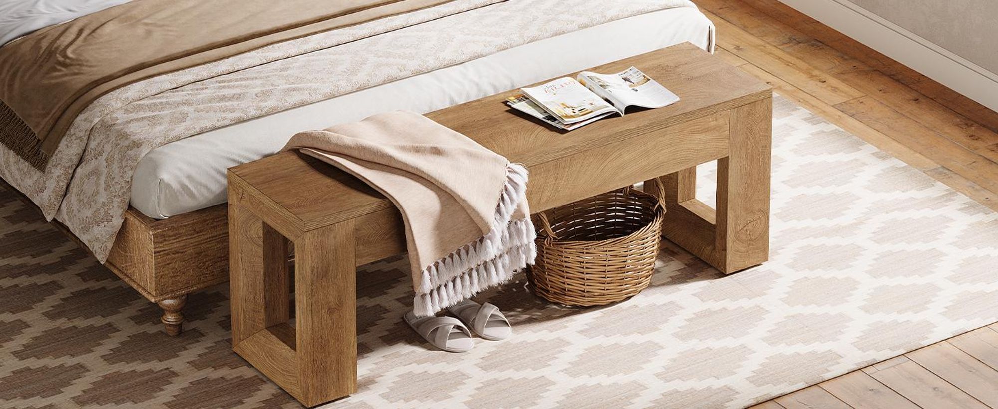 120 cm brede bank voor de ingang, zitbanken in landelijke stijl, schoenenbank voor eetkamer, woonkamer, entree, hal, natuurlijke houtkleur