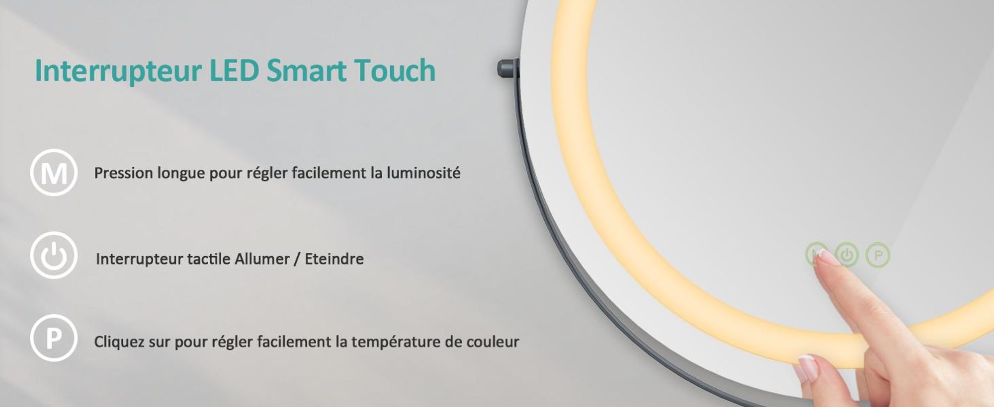 EMKE Miroir de maquillage avec éclairage, miroir Hollywood avec 3 couleurs de lumière, contrôle smart touch Miroir de maquillage avec lumière pivotant à 360°, luminosité réglable et fonction mémoire (Φ400mm, noir)