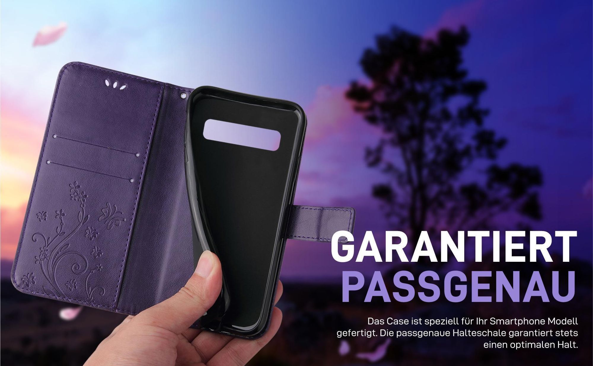 Violette Klapphülle für Samsung Galaxy S10+ mit präziser Passform und sicherem Halt