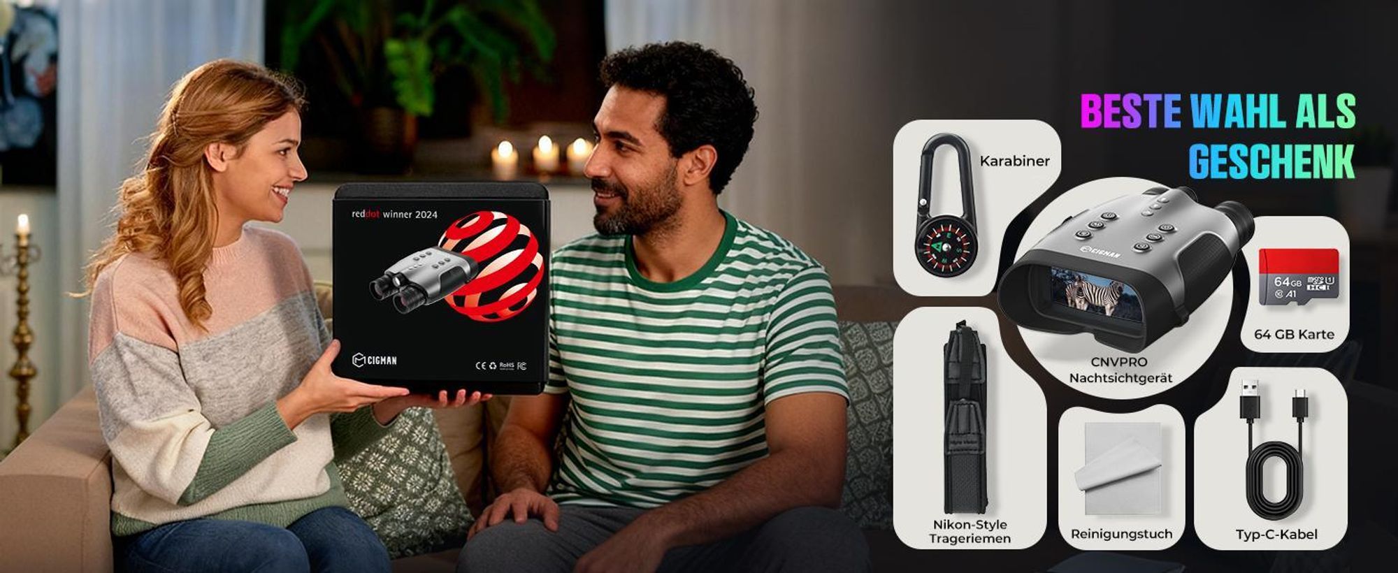 Urządzenie noktowizyjne CIGMAN CNVPRO True 4K, 52 MP, zasięg 1200 m