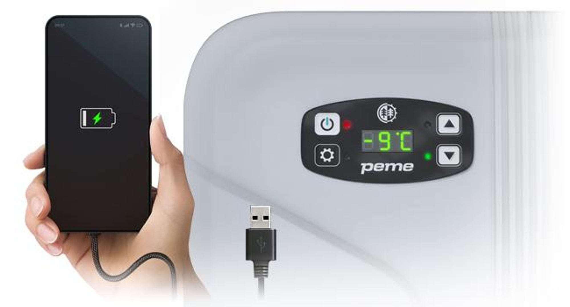 PEME Essential 23L Elektryczna lodówka turystyczna 12 V 230 V – termoelektryczna torba chłodząca do samochodu, na kemping, mini lodówka, pojemnik termiczny, USB, ECO, przenośna, podróżna, turkusowa