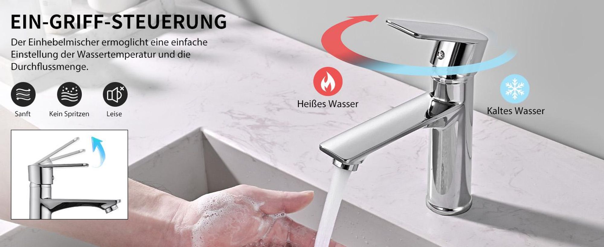 Homelody Wasserhahn Bad Chrom+Universal Ablaufgarnitur Chrom, Armatur Mischbatterie Waschbeckenarmatur mit Pop-Up Ventil Edelstahl Messing