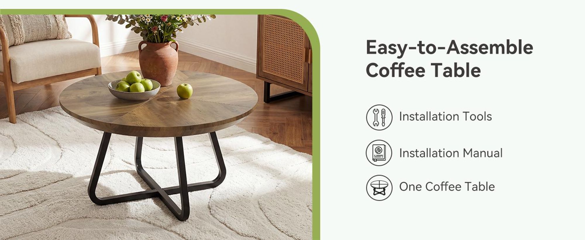 Tribesigns Runder Couchtisch 80 cm, Moderner Kaffeetisch in Holz-Optik, Industrial mit Metallbeinen, Platzsparend für Wohnzimmer, Rustikales Braun