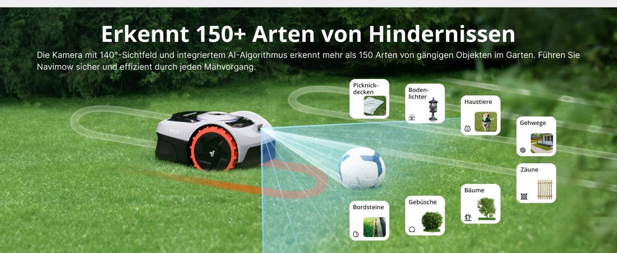 Navimow i105E+Garage S, Mähroboter ohne Begrenzungskabel, Empf. 500 m², Max. 600 m², RTK+Vision Rasenmäher Roboter , Igelschutz Rasenroboter