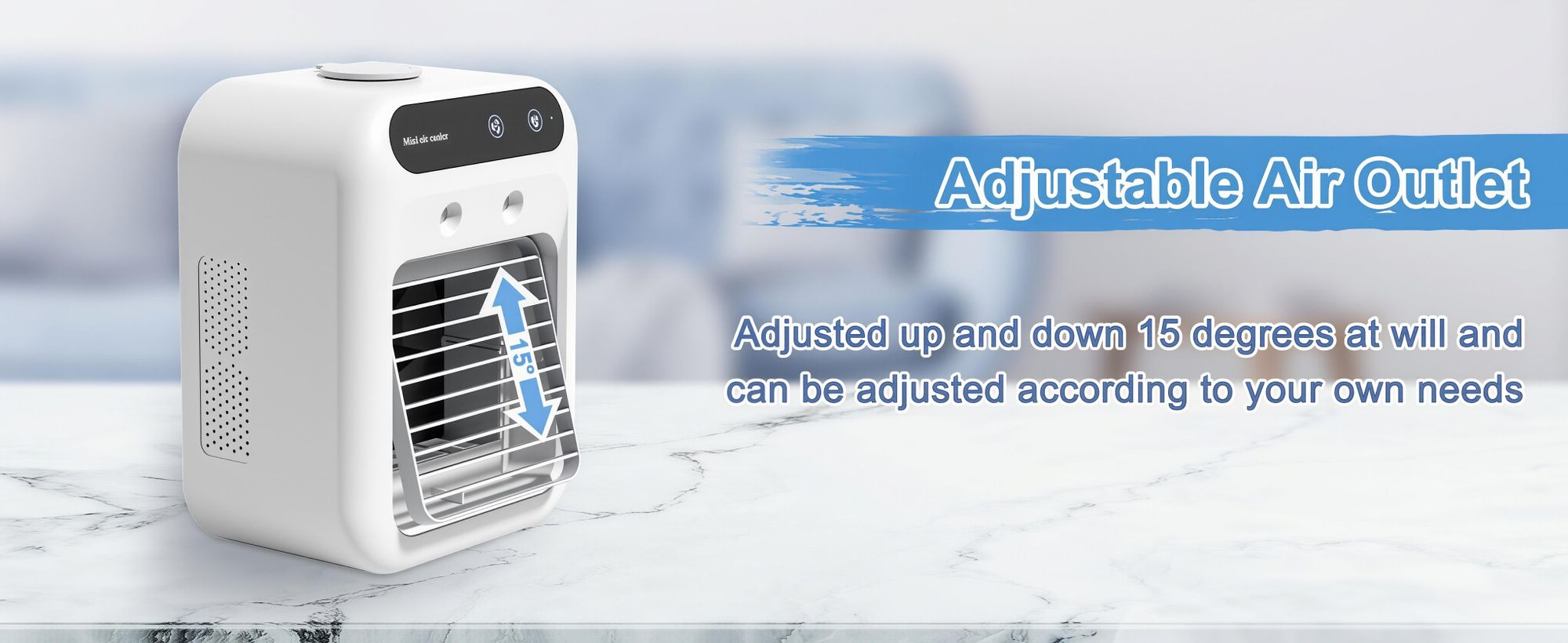 Mini Klimaanlage,USB Tragbarer Ventilator Luftkühler mit 2 Windgeschwindigkeiten,Doppelnebelspra,500ml Wassertank,Leiser Weiß Standventilatoren