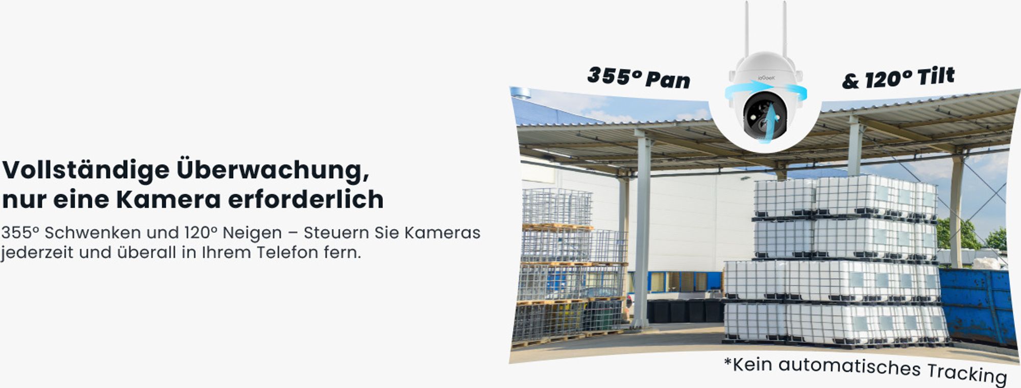 ieGeek 5MP Outdoor-Überwachungskamera, Akku, Outdoor-WLAN mit Solarpanel, PTZ, PIR, 30 m farbige Nachtsicht, zwei Audio, 2,4 G WiFi, 4dBi WiFi-Antenne
