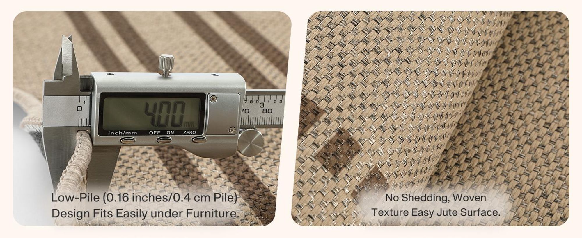Tribesigns Indoor Outdoor Teppich Wetterfest 160x230 cm, Jute-Look, Muschelkante & Randmuster Landhausstil, waschbar,Küche, Balkon, Terrasse, Beige
