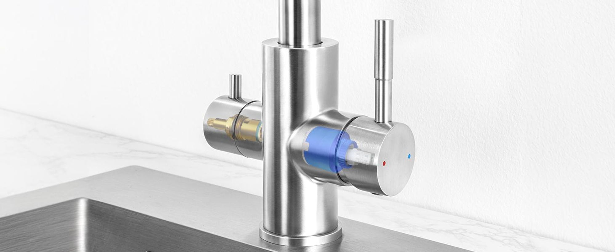 Wasserhahn Küchenarmatur, 360° Drehbar Spültischarmatur, Cecipa 3-Wege Küchenarmatur 304 Edelstahl, Filterwasserhahn, 2 Griffe, Gebürstet