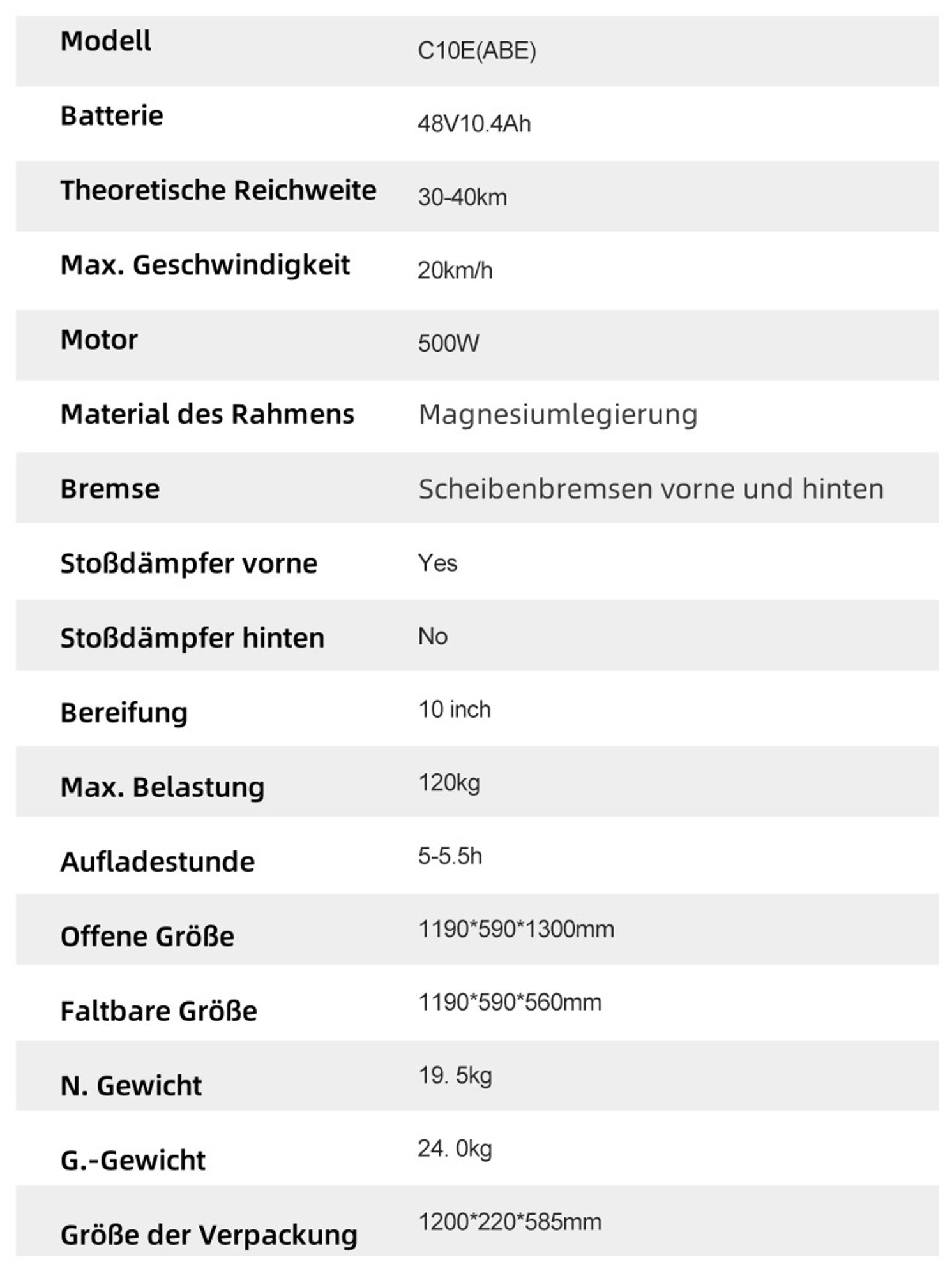 JOYOR C10E Elektroroller - 500W Motor 10.4AH Akku 10 Zoll Reifen ABE- Scheibenbremse - Schwarz