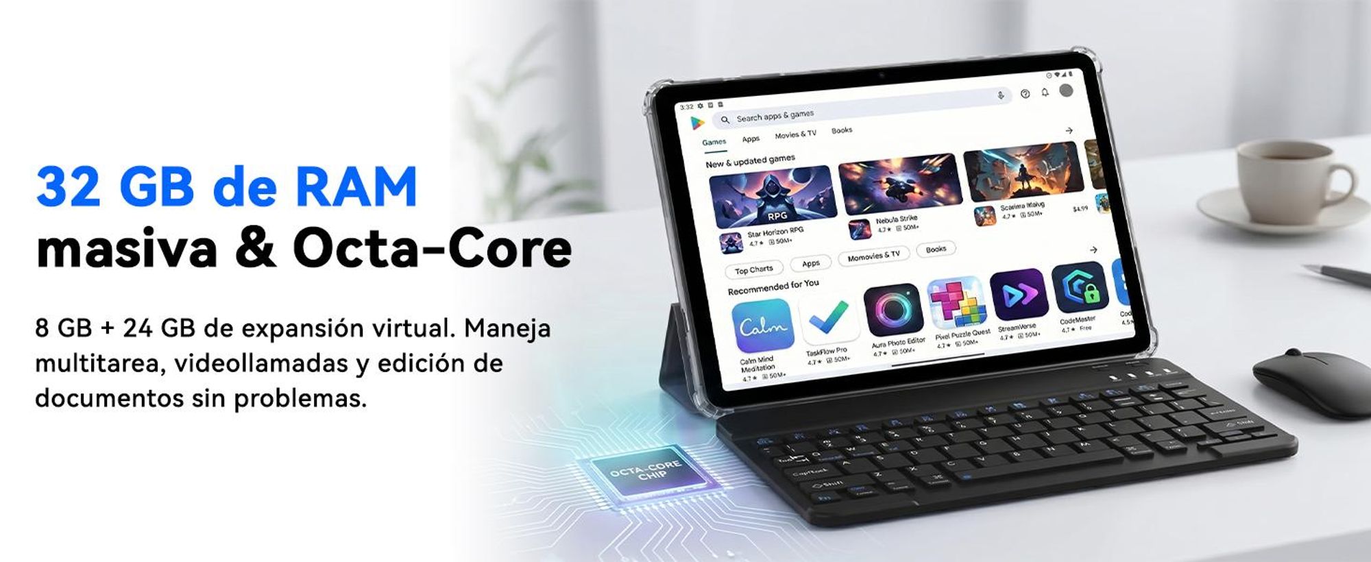 TABWEE T70 11" Tablet, 32(8+24)+256GB, Android 16, 8000mAh, BT5.0, Face ID, Widevine L1, Rheinland, Incluye teclado, ratón, lápiz óptico, etc
