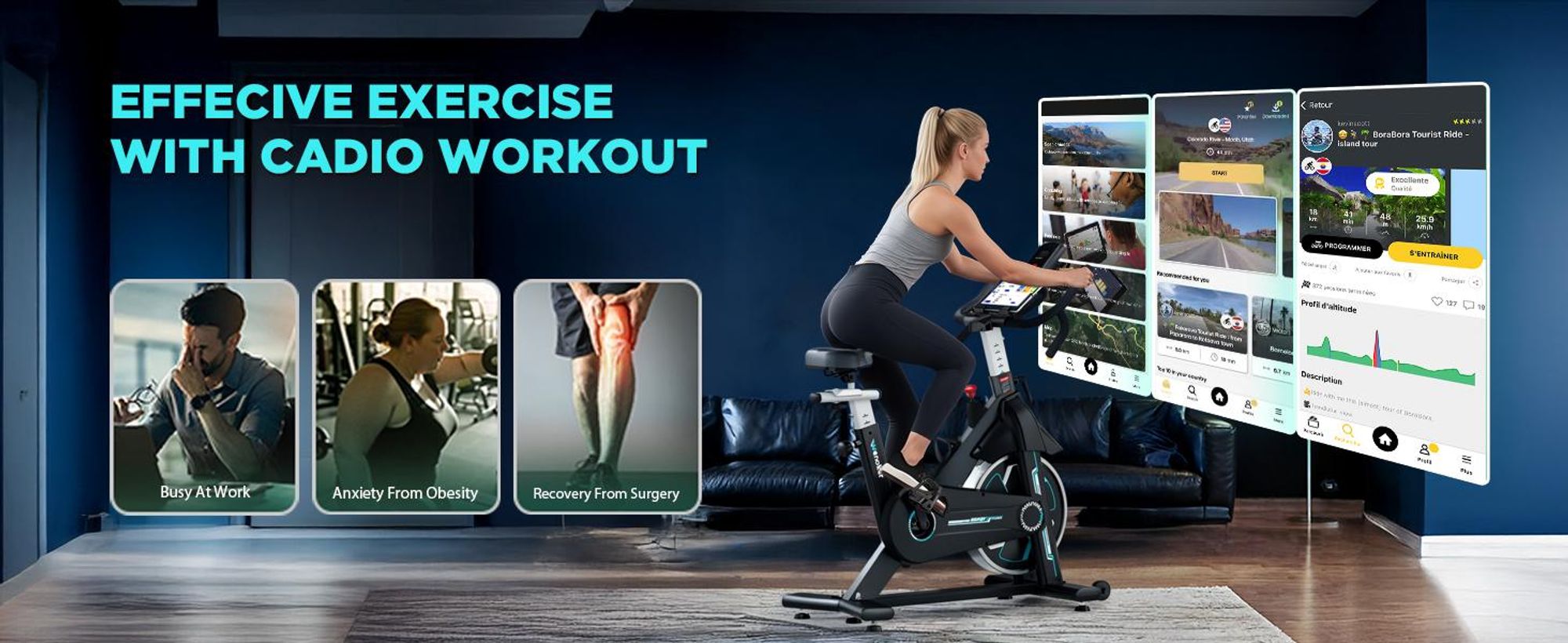WENOKER Heimtrainer Fahrrad mit App, Leises Hometrainer Fahrrad Mit Gebogenem Griff, Bequem Ergometer Heimtrainer mit LCD-Display, Tablet-Halterung