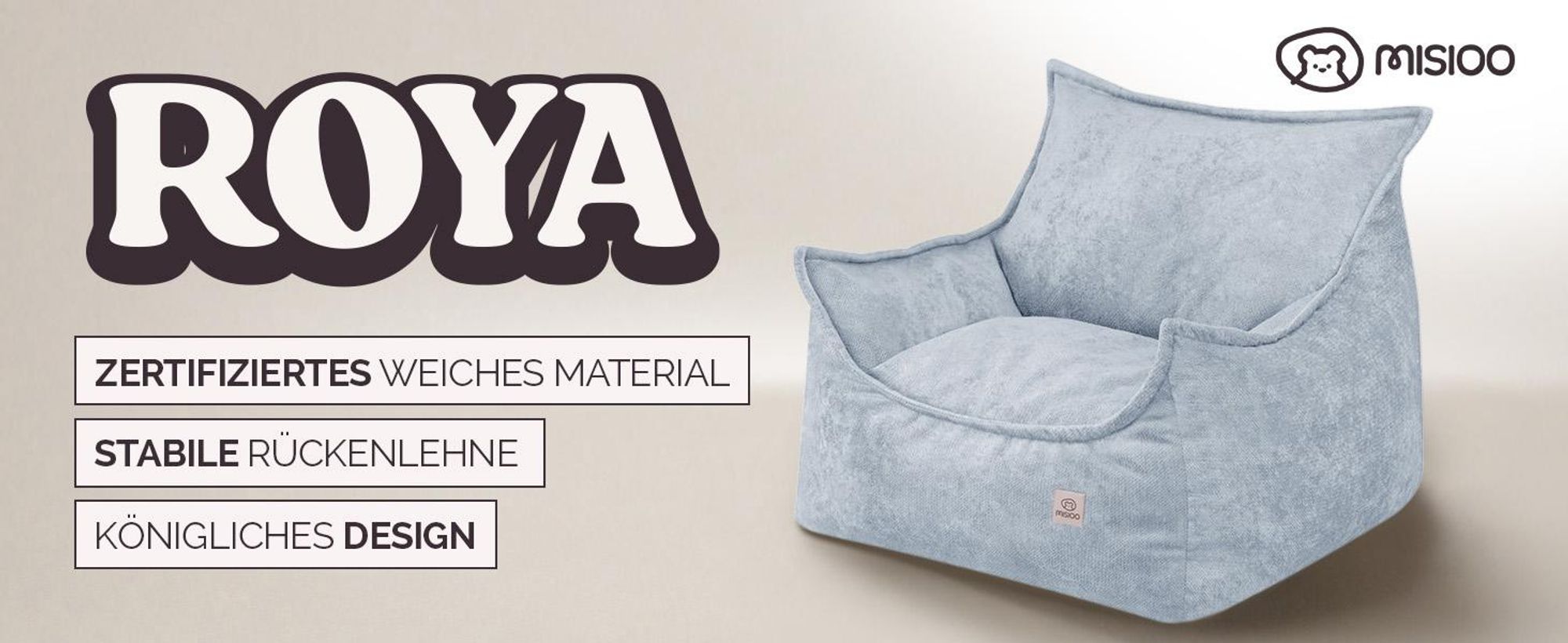 MISIOO Kinder Sessel Roya Chenille – Kindersessel für Kinderzimmer, Weicher Sitzsack Kinder, Bodensessel Bean Bag Sofa, Premium Szenila, 80x73x58 cm