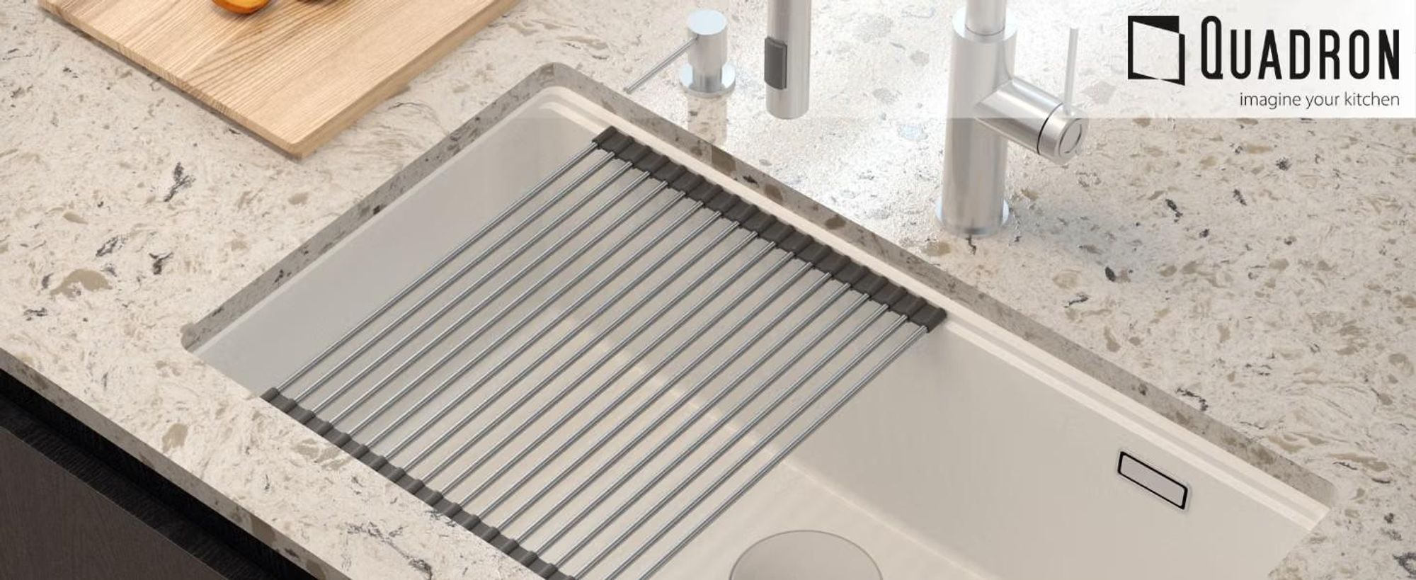 QUADRON Spülbecken 1-Becken Spüle | Größe: 70 x 37 x 23,5 cm | LOGAN 110 | Unterbauspüle Granitspüle aus GraniteQ mit Siphon | Beige + Golden PVD