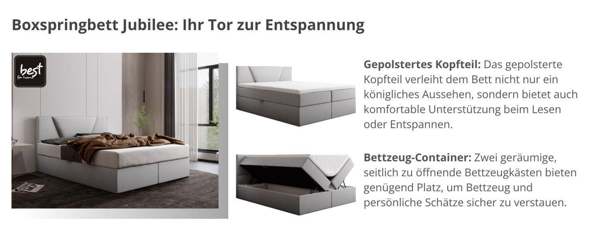 Best For Home Jubilee Bonell Box Spring Bed with Topper (180 x 200 cm, Trinity 32)