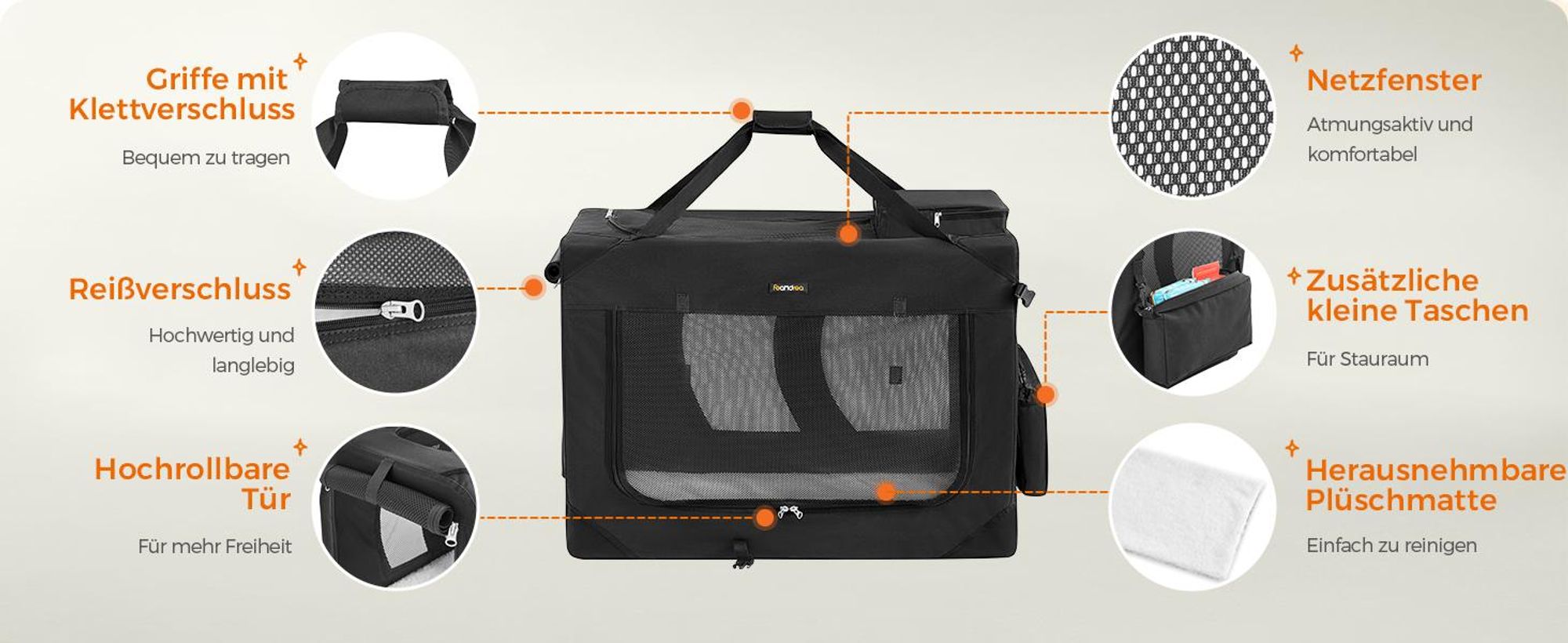 Feandrea XXXL Transportbox faltbar Oxford-Gewebe,Netzstoff,atmungsaktiv,Schwarz