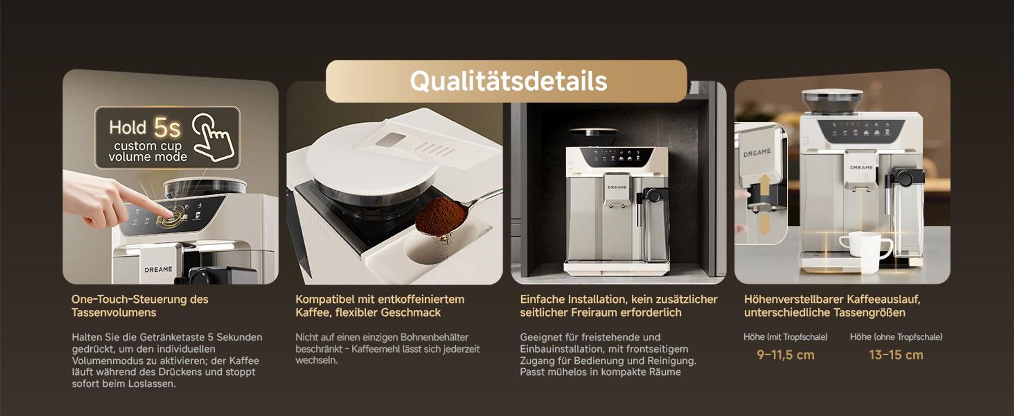Dreame Ecceluxe™ Master FCM60 Espressomaschine,Intelligentes Mahlwerk,19 Bar,6 Getränke,92 °C Extraktion,abnehmbare Brüheinheit,Selbstreinigend,Creme