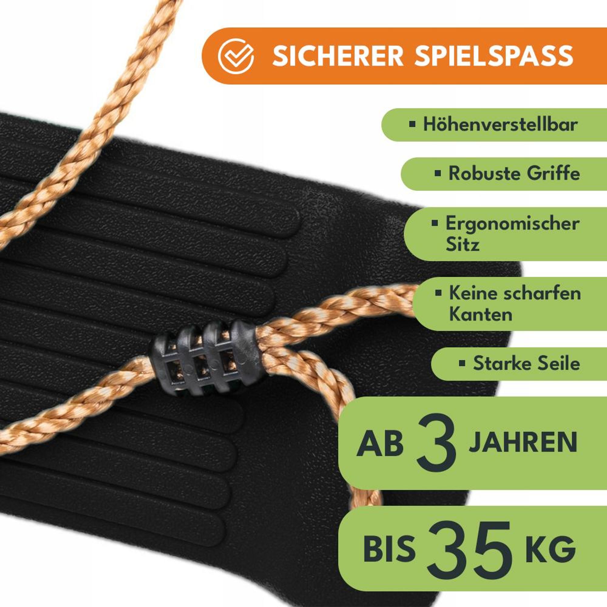 KRUMAD Kinderschaukel Outdoor Indoor, Babyschaukel, Schaukel, Tragkraft bis 35 kg, Höhenverstellbar, Babysitz für Kinderzimmer, Schwarz