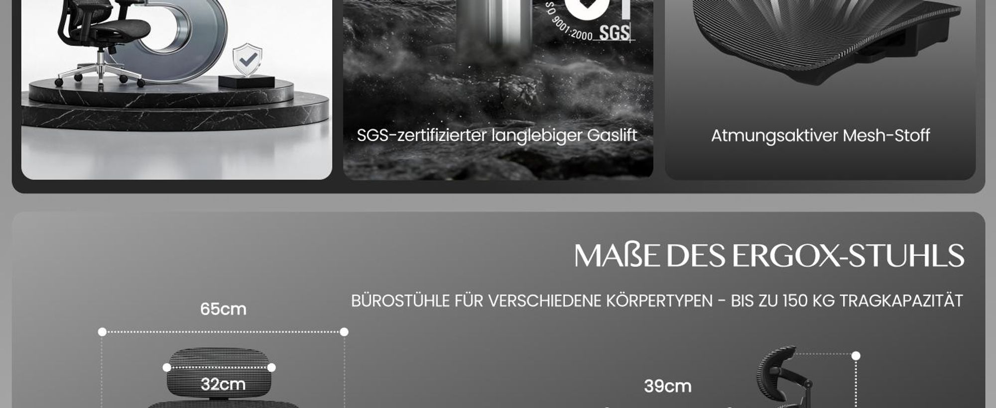 FLEXISPOT ErgoX Ergonomischer Bürostuhl Schreibtischstuhl 3D-Armlehnen&Kopfstütze 5D-verstellbare Rückenlehne Tragfähigkeit von 136 kg Grau