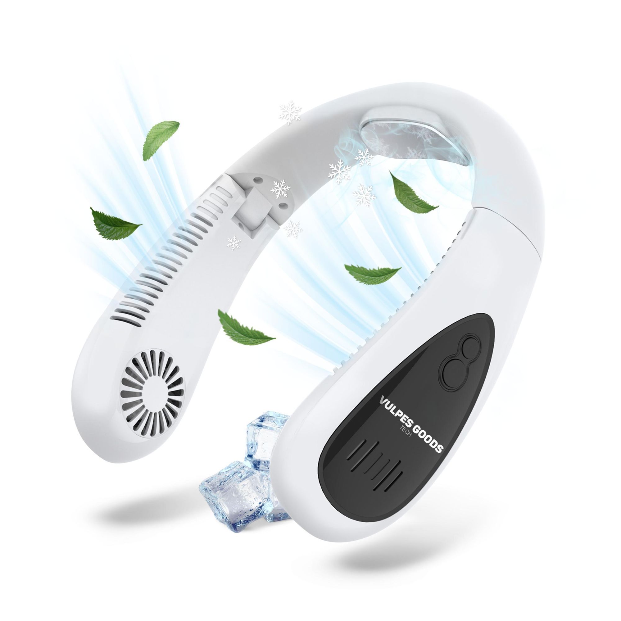Vulpes Goods Nackenventilator Elite mit Kühlelement – Wiederaufladbar & Geräuschlos – Tragbarer Gesichtsventilator – 3 Stufen mit Extra Kühlung