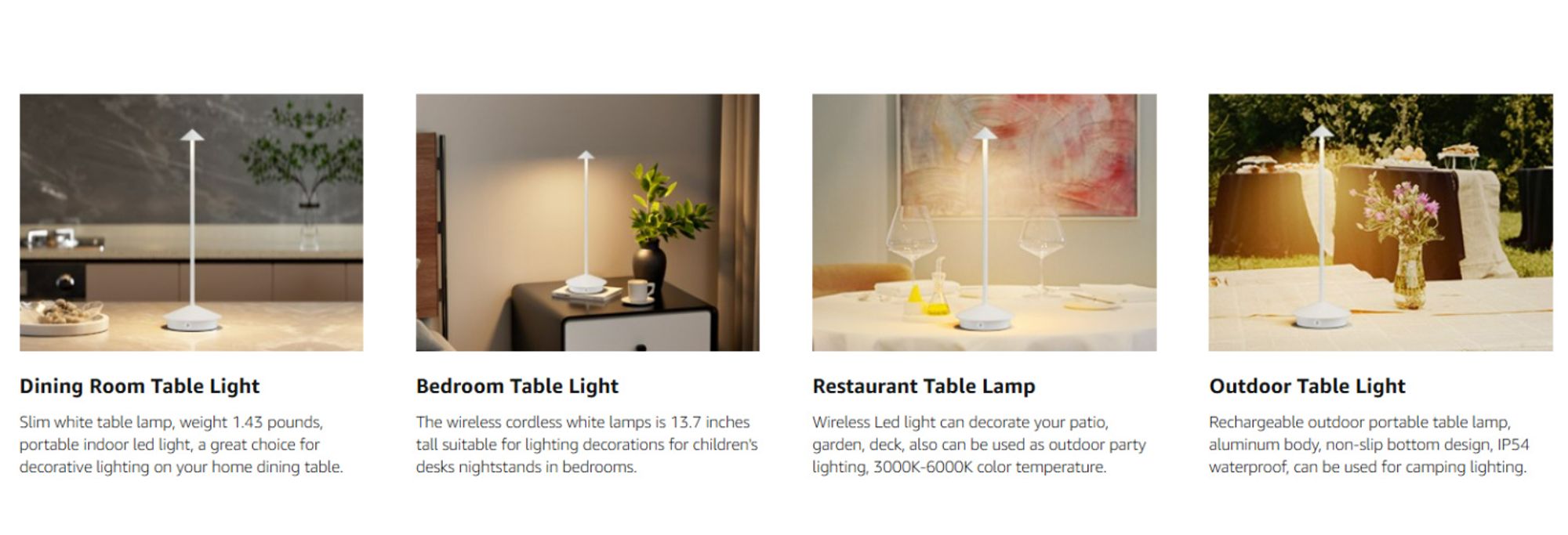 LED Nachttischlampe Kabellose Dimmbare LED Tischleuchte Tischlampe,Stufenloses Dimmen in drei Farben,Tragbare USB Aufladbar kabellose lampe,Weiß
