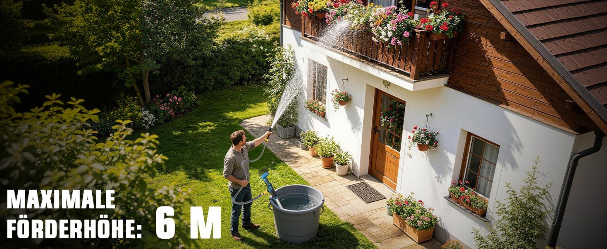 3000 L/h Akku Regenfasspumpe mit Gartensprühdüse für Makita 18V Kabellose Stab-Transferpumpe Elektro Wasserpumpe für Pool/Garten/Teich/Wohnmobil/Boot