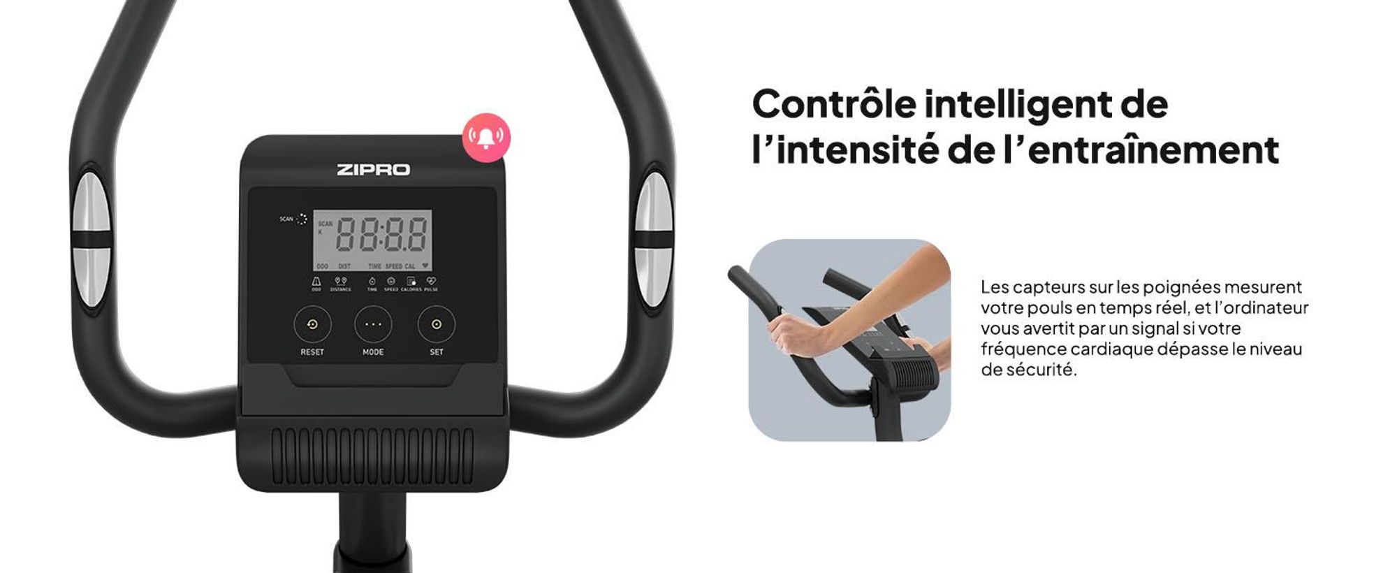 Zipro Beat RS Vélo d'appartement magnétique |écran LCD| masse d'inertie de 6kg | roue de fitness 8 niveaux de résistance | mesure du temps