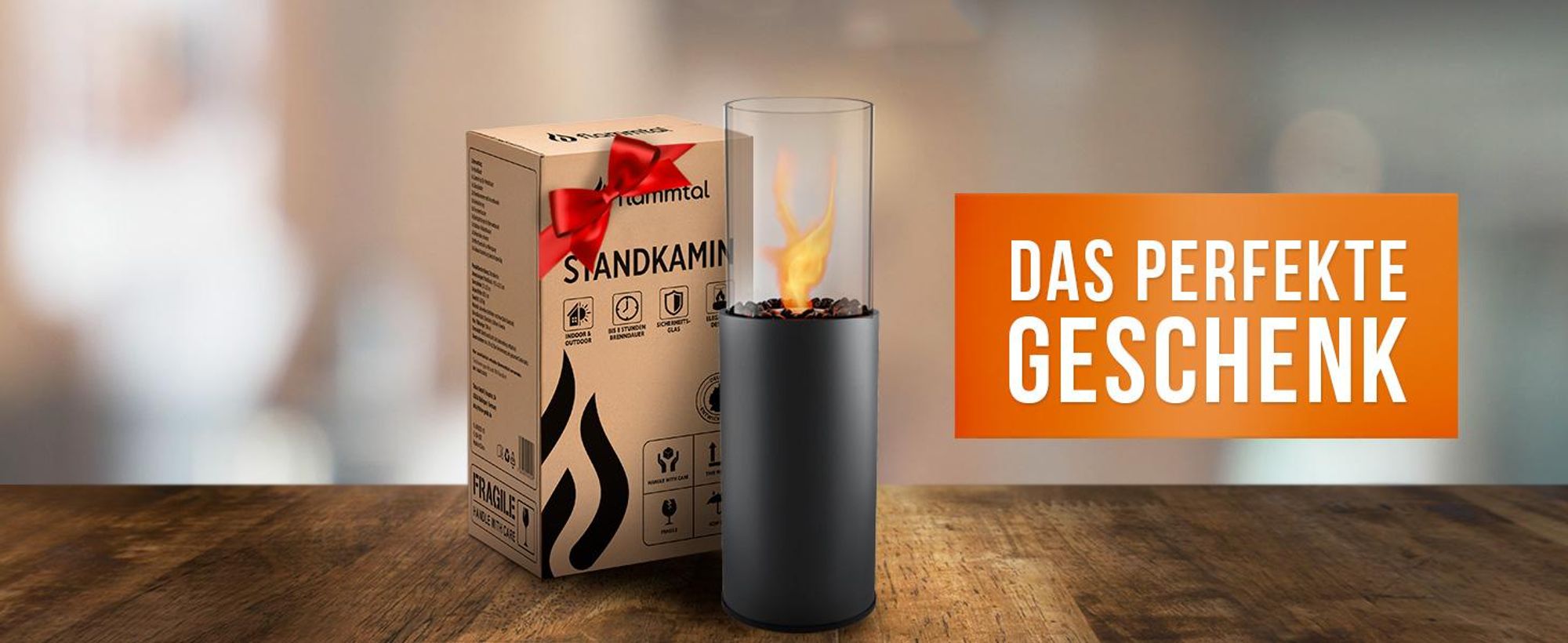 Flammtal Bioethanol Kamin [8h Brenndauer / 80x26x26 cm] – Freistehender Ethanol Standkamin für Out– & Indoor – Ethanol Kamin mit verstellbarer Flamme