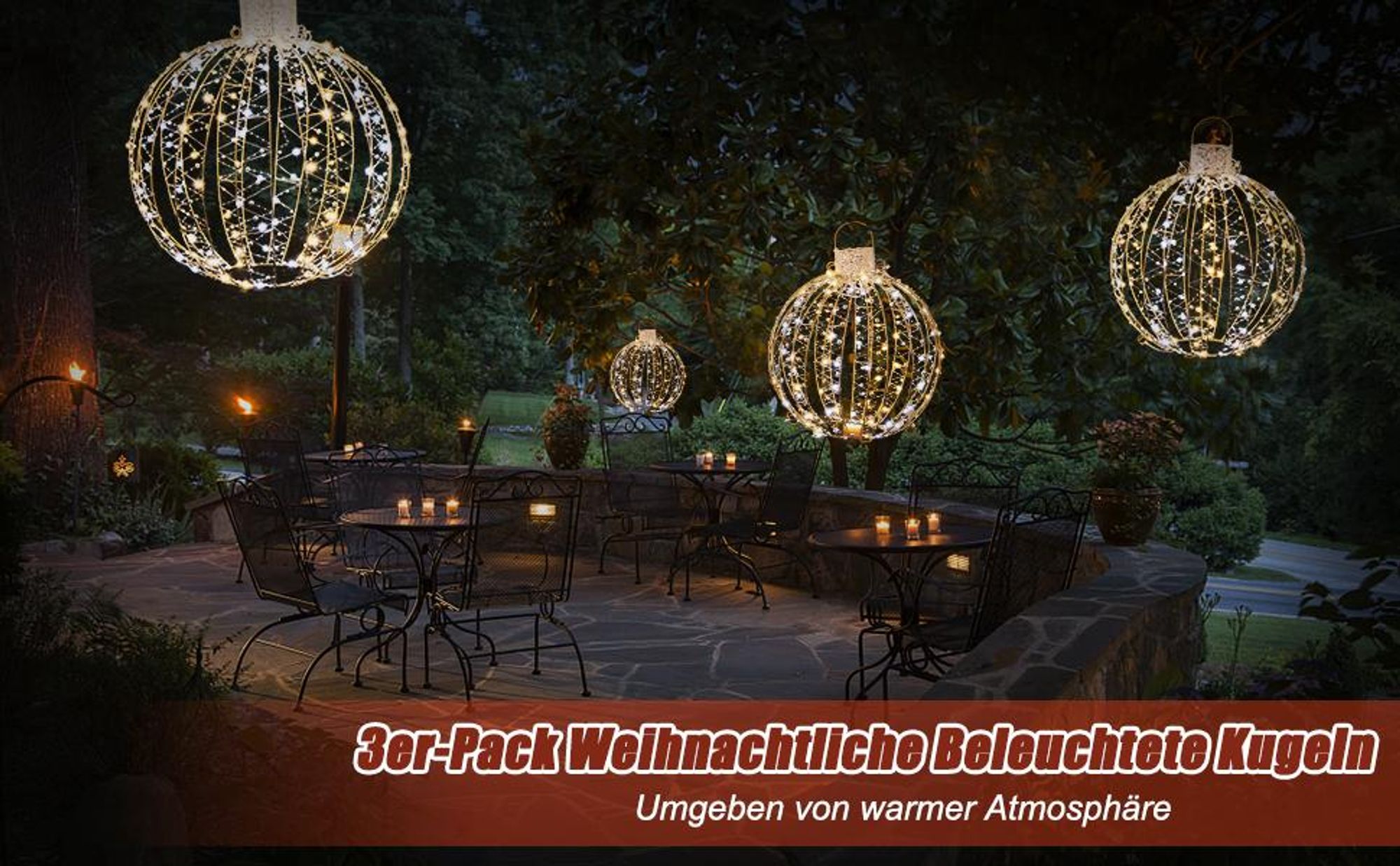 COSTWAY 3er Set LED Dekokugel mit Lichterkette, 180 warmweißen & 180 weißen Lichtern, LED Kugeln zum Hinhängen & Hinstellen, Deko Beleuchtung, Kugelleuchten für Weihnachten