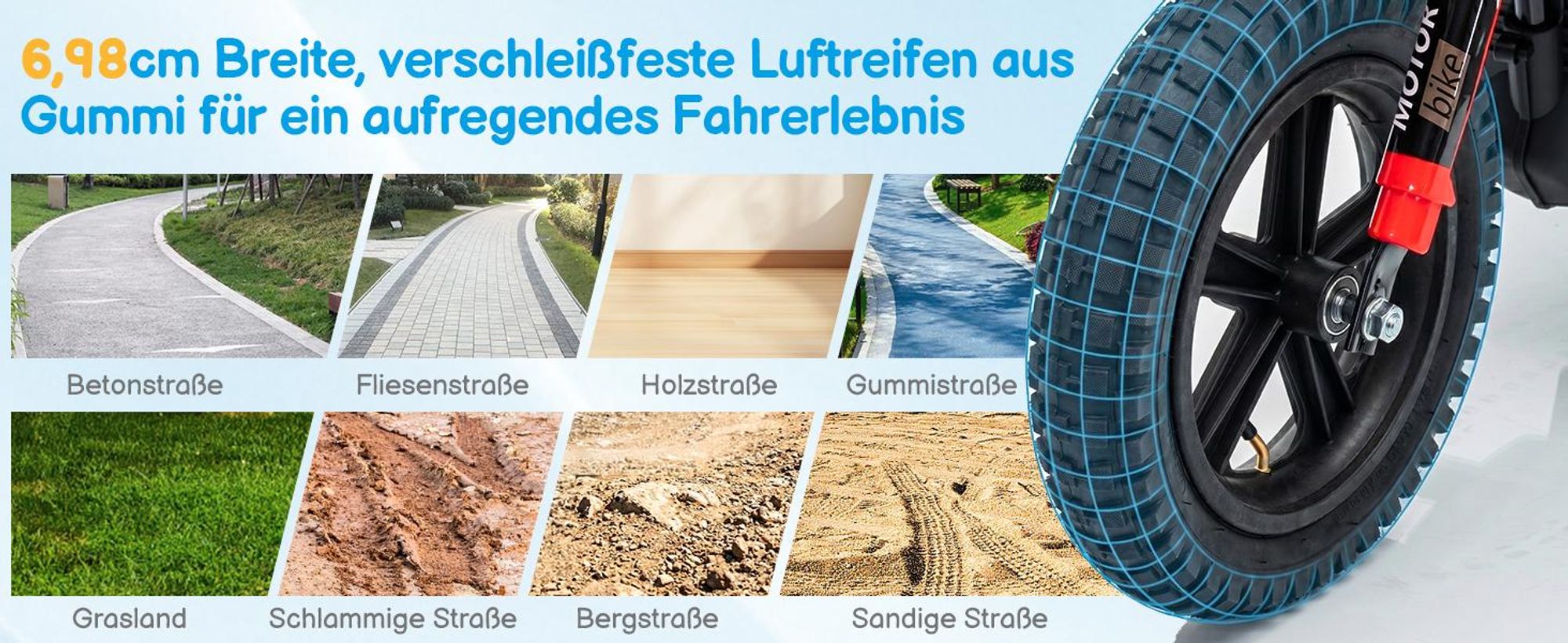 FCH Elektrisches Kindermotorrad, 24 V, 7 Ah, mit Ledersitz, rot