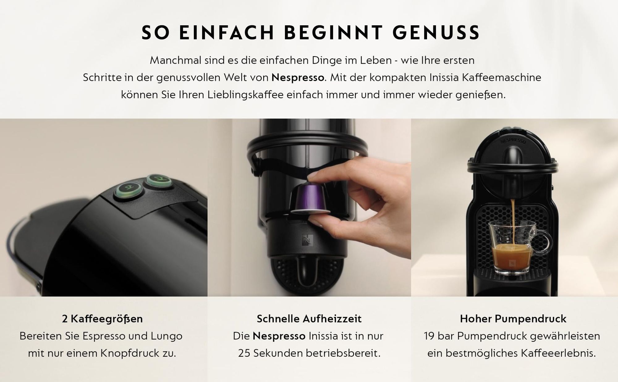 NESPRESSO ORIGINAL Inissia | Kaffeekapselmaschine von De'Longhi | Kleine Kaffeemaschine | Schwarz