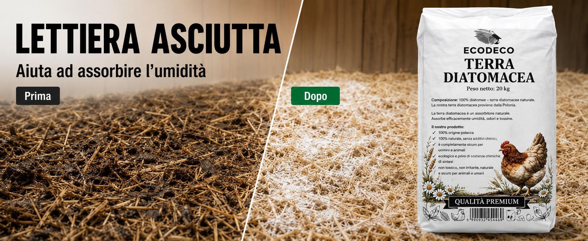 Ecodeco: Terriccio di diatomee (kieselgur) da 10 kg, ideale per pollaio, lettiera e allevamento di animali – assorbente minerale, inodore